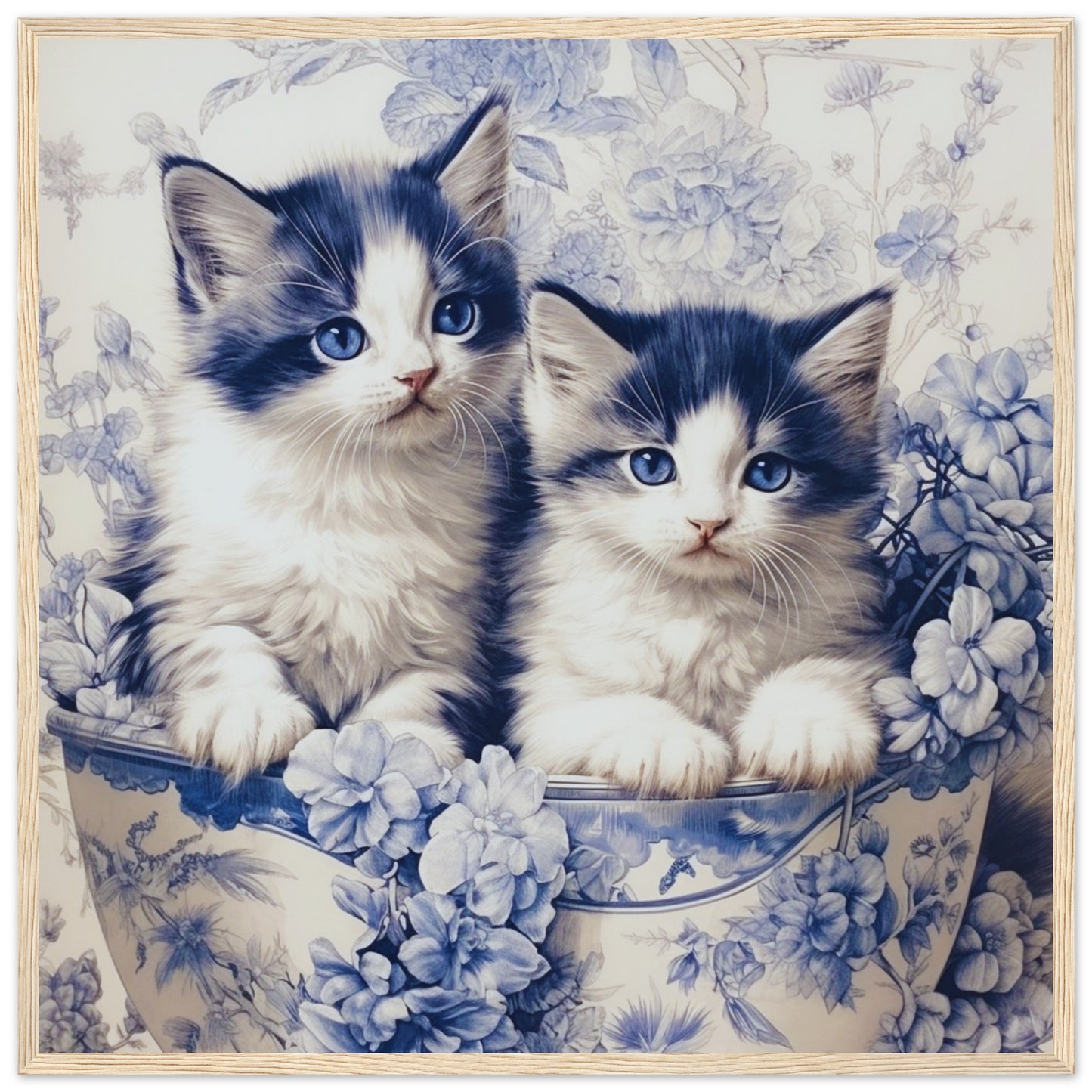 Blue Eyed cats in bowl | Original Wall art