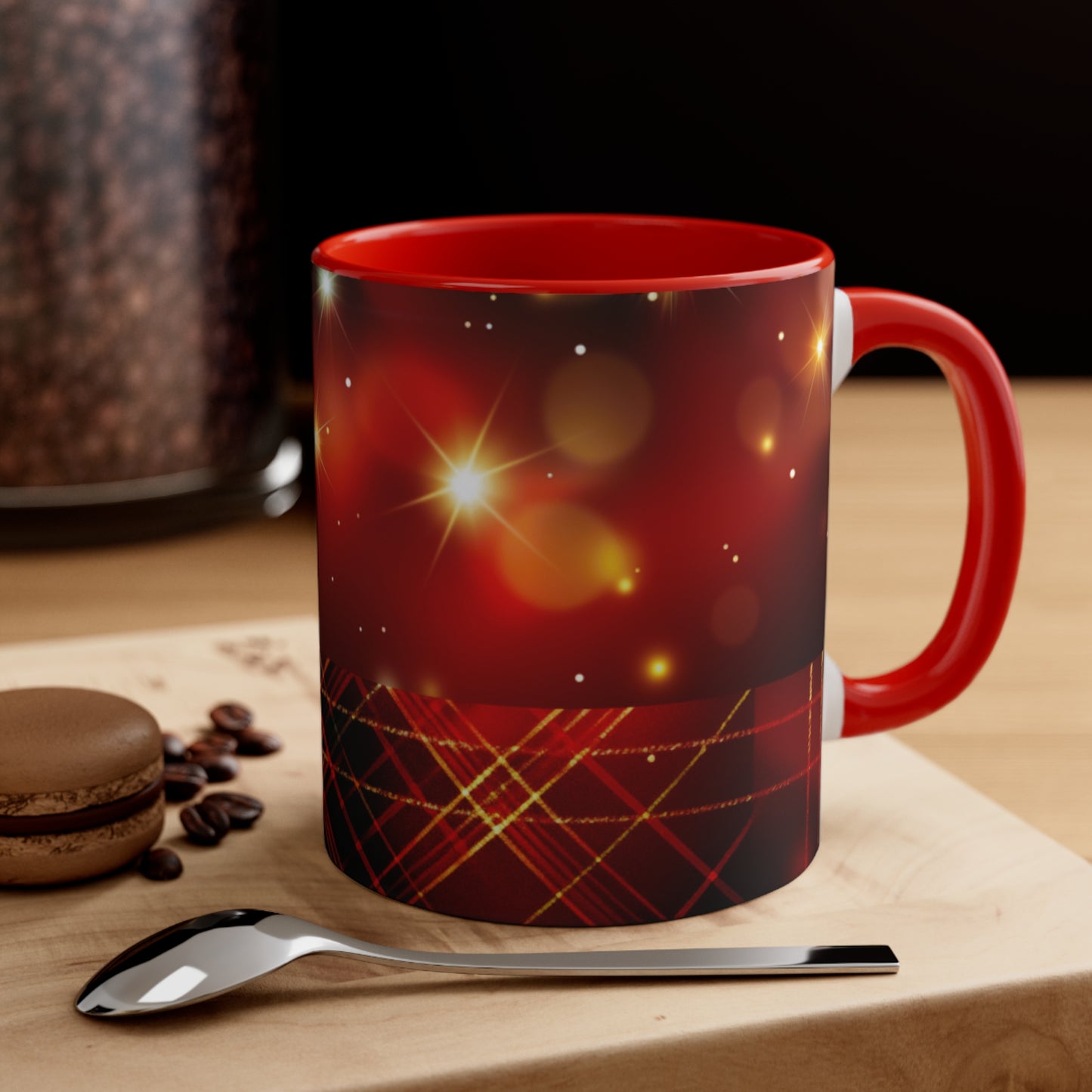 Red Stars and Plaid border  | Ceramic Mug