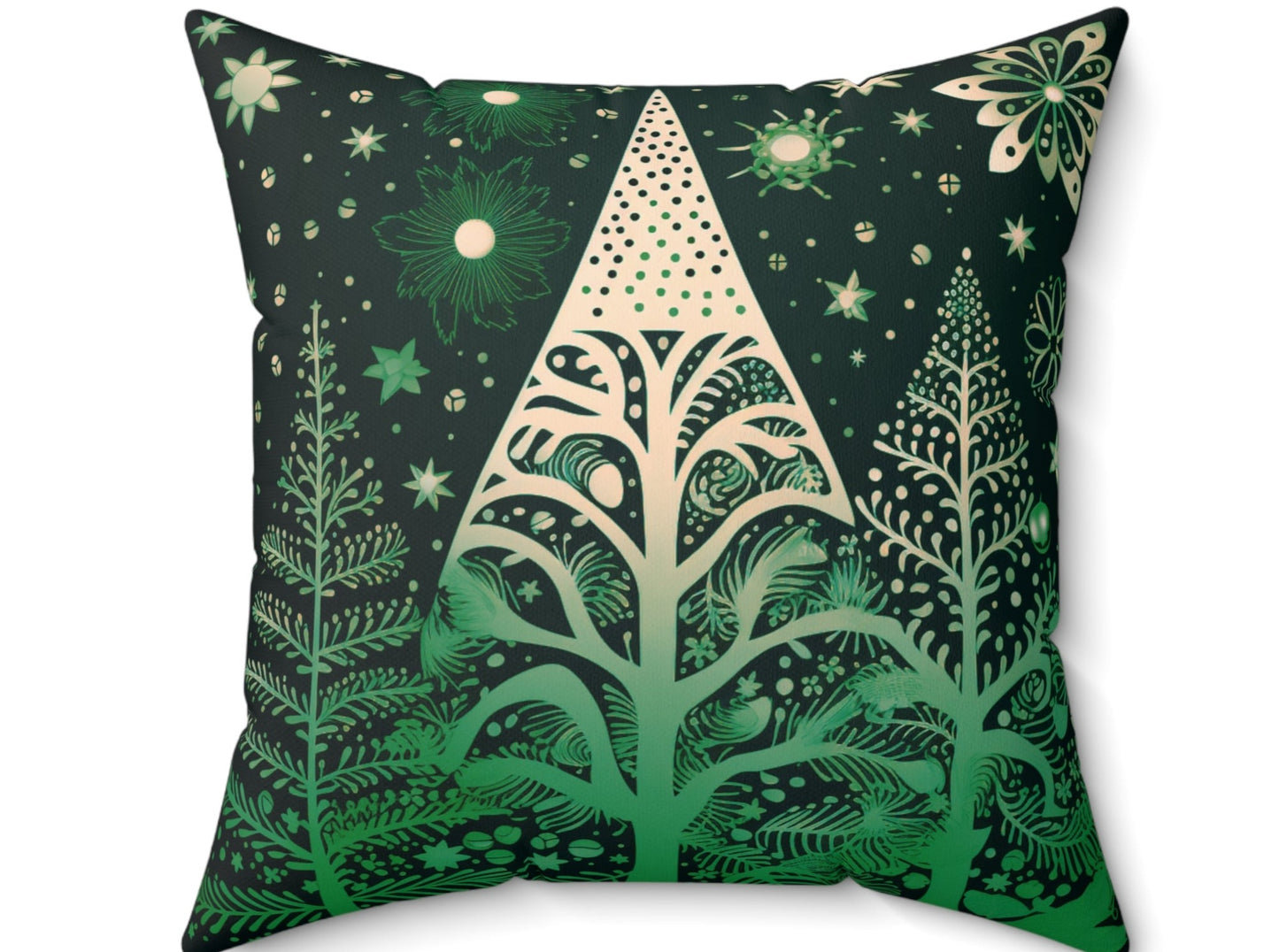 Green and Gold Christmas Trees | Square Pillow | Home Decor | 2 sizes available