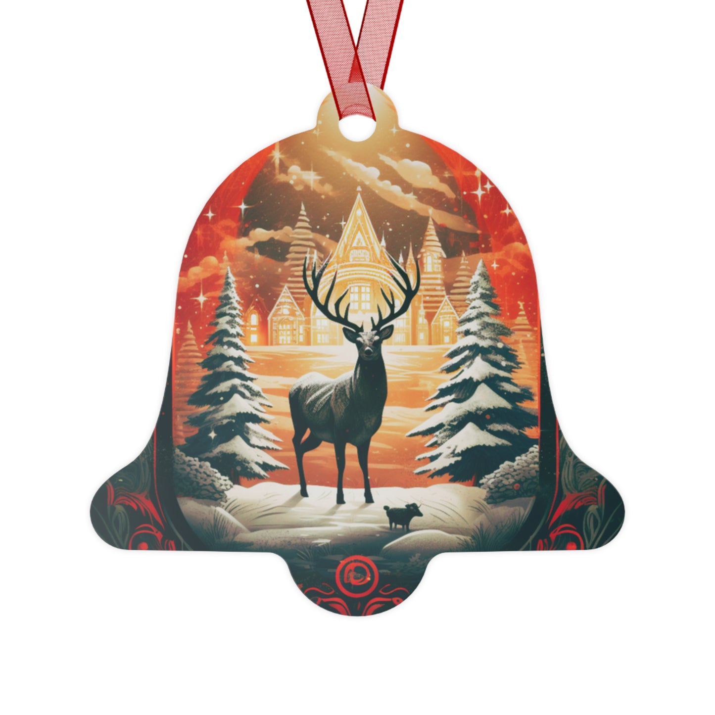 Reindeer in the Forest | Christmas Tree Ornament | Aluminum | ( Available in 4 shapes - Bell, Tree, Round and Oval)