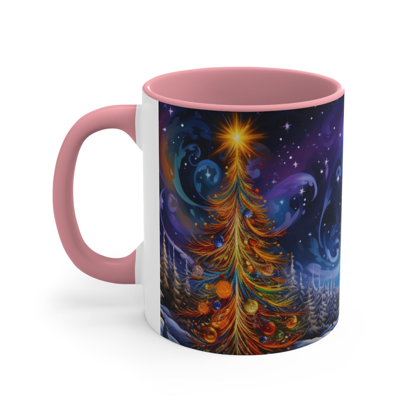 Christmas tree and northern lights   | Ceramic Mug | Original Art