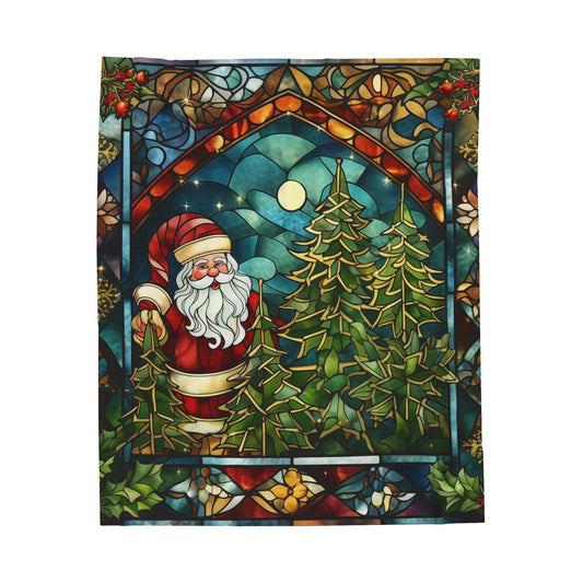 Santa Clause in the moonlight with trees | Velveteen Plush Blanket | 2 sizes available