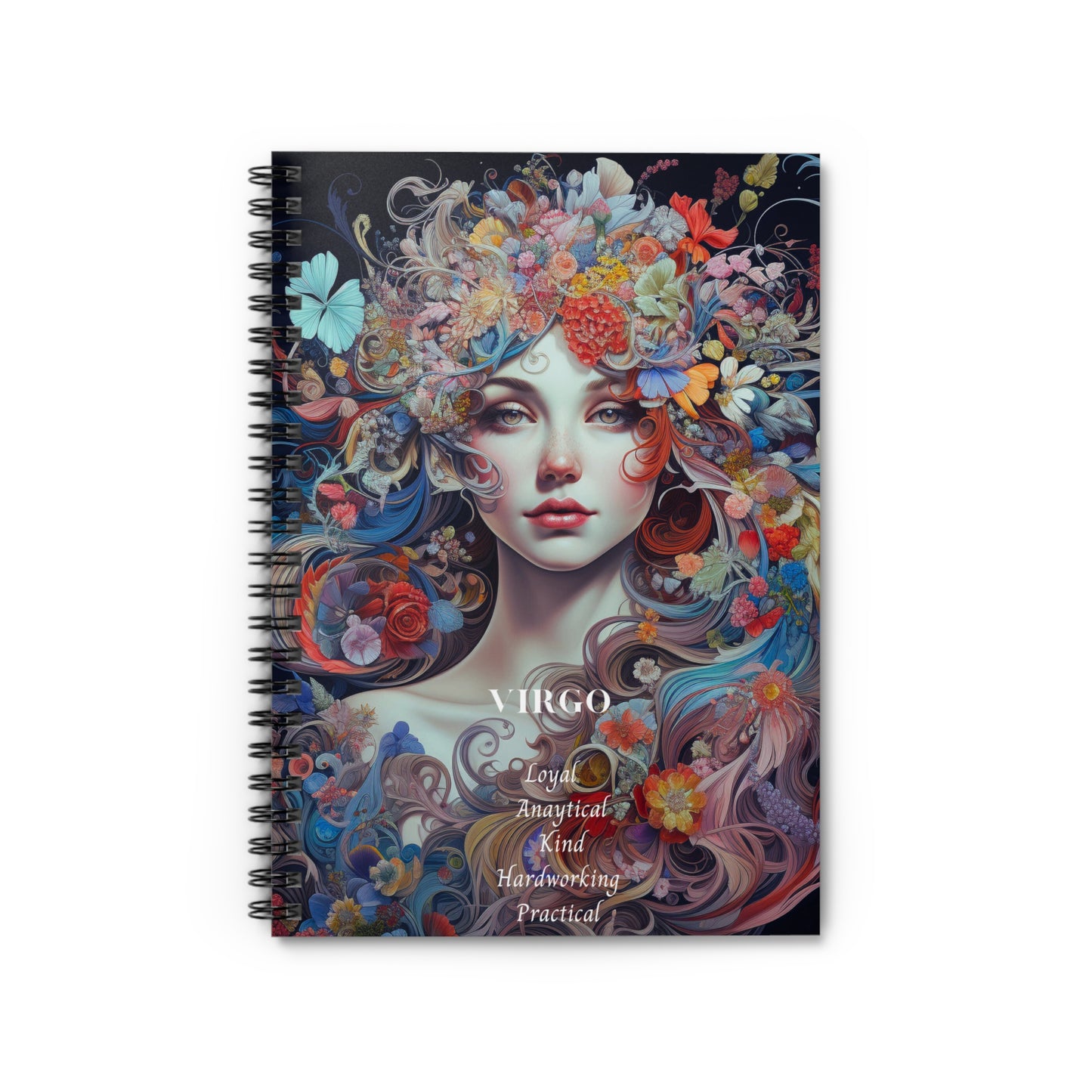 Girl with flowers in hair, Virgo Zodiac Traits | Original Art | Spiral Notebook - Ruled Line