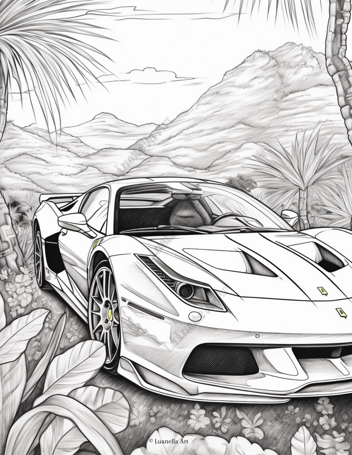 Ferrari car coloring page | Car Aesthetic | Instant download PNG