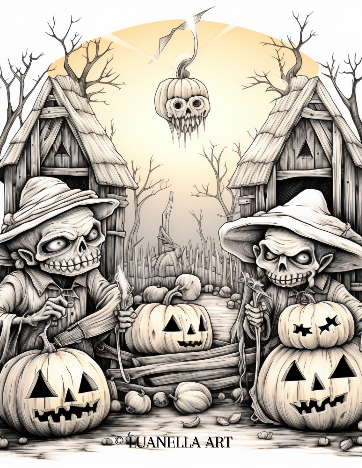 Halloween ghoul scene | Coloring Page | Digital Download