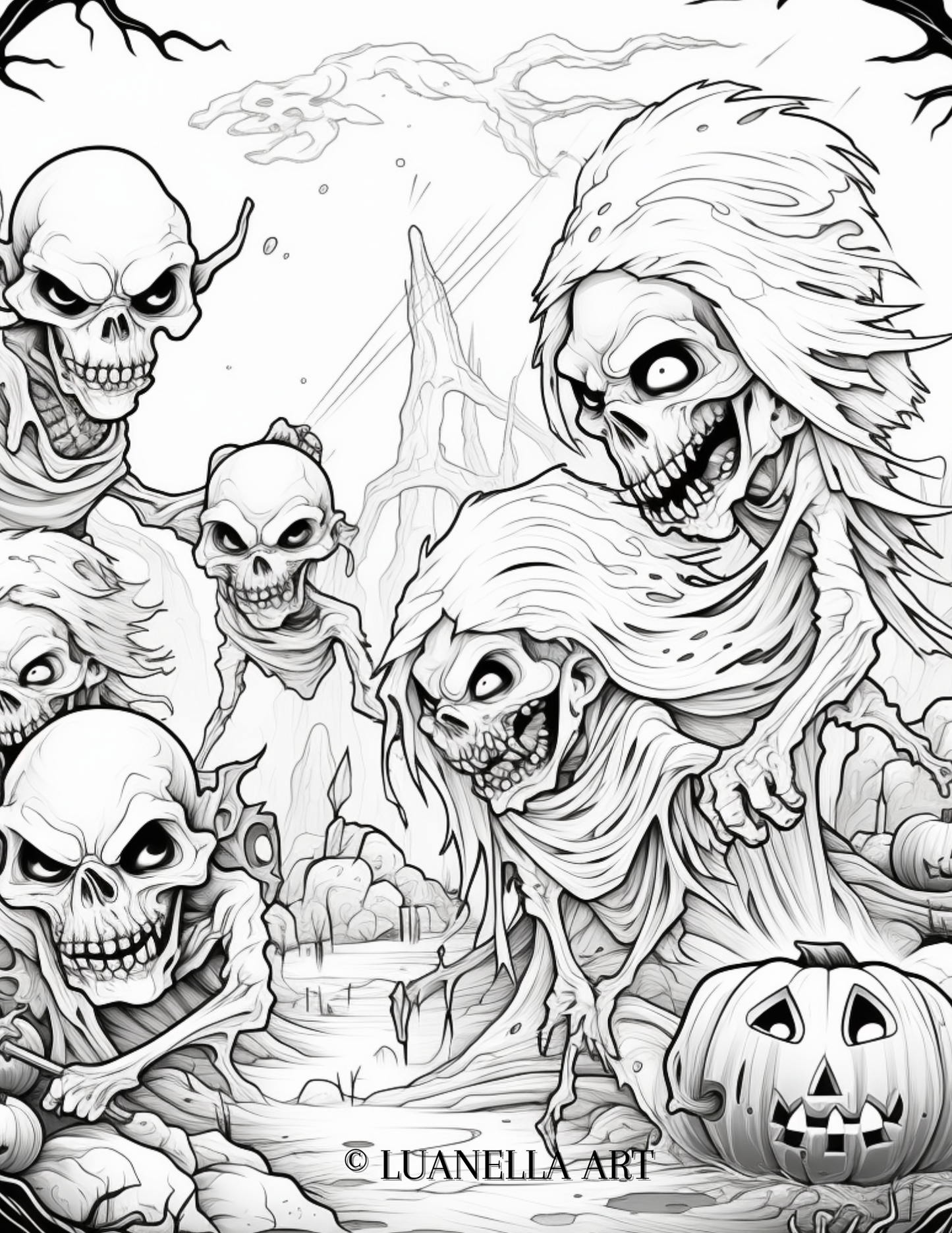 Halloween ghosts and ghouls | Coloring Page | Instant Digital Down