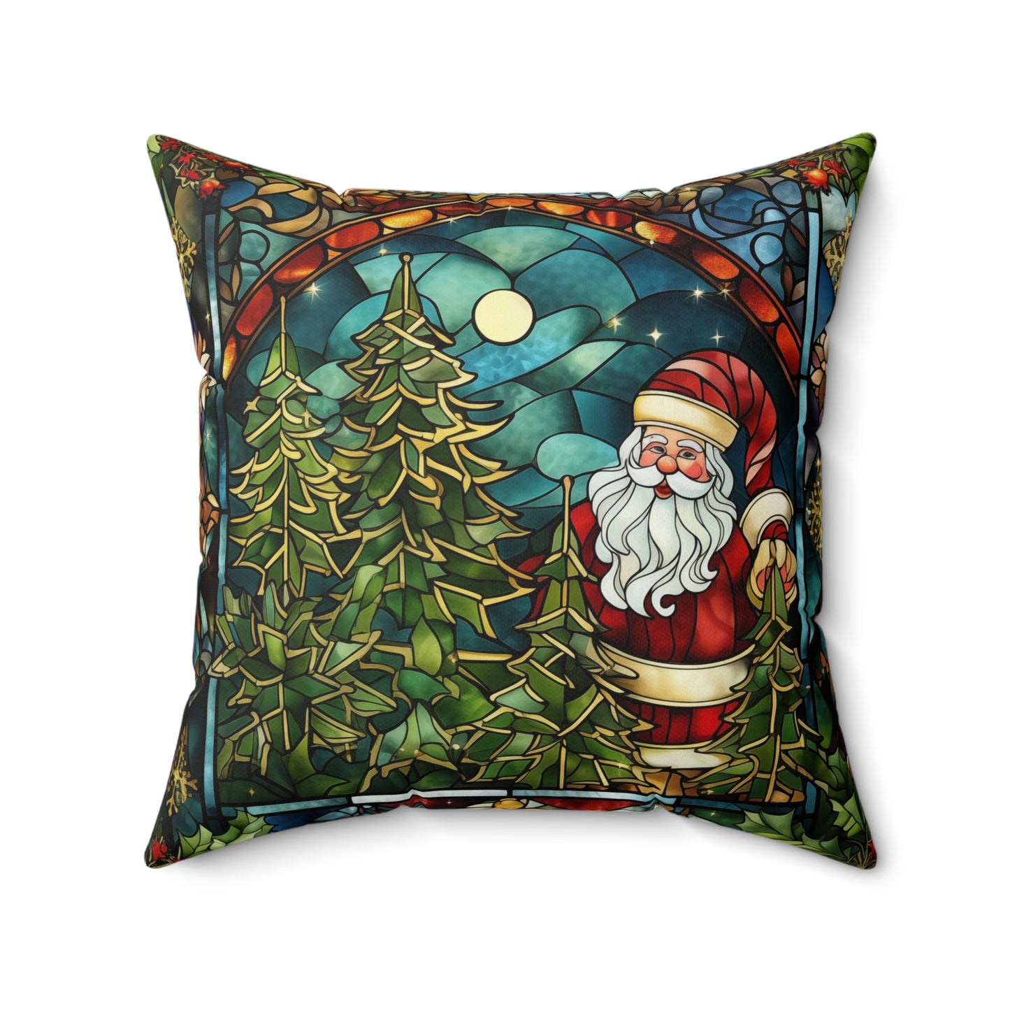Santa Clause in the moonlight with trees | Square Pillow | Home Decor | 2 sizes available