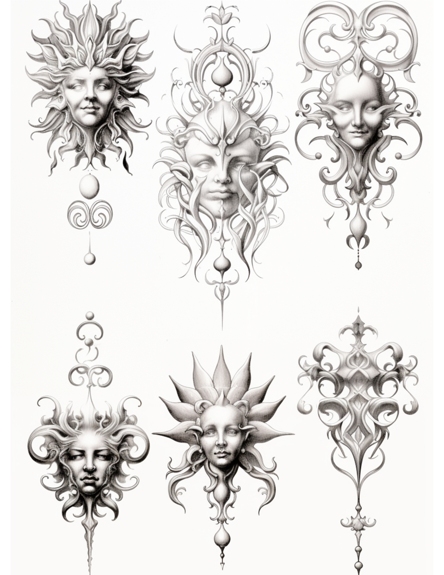 Sun God and decorative small tattoo patterns |Tattoo Aesthetic | Instant download PNG