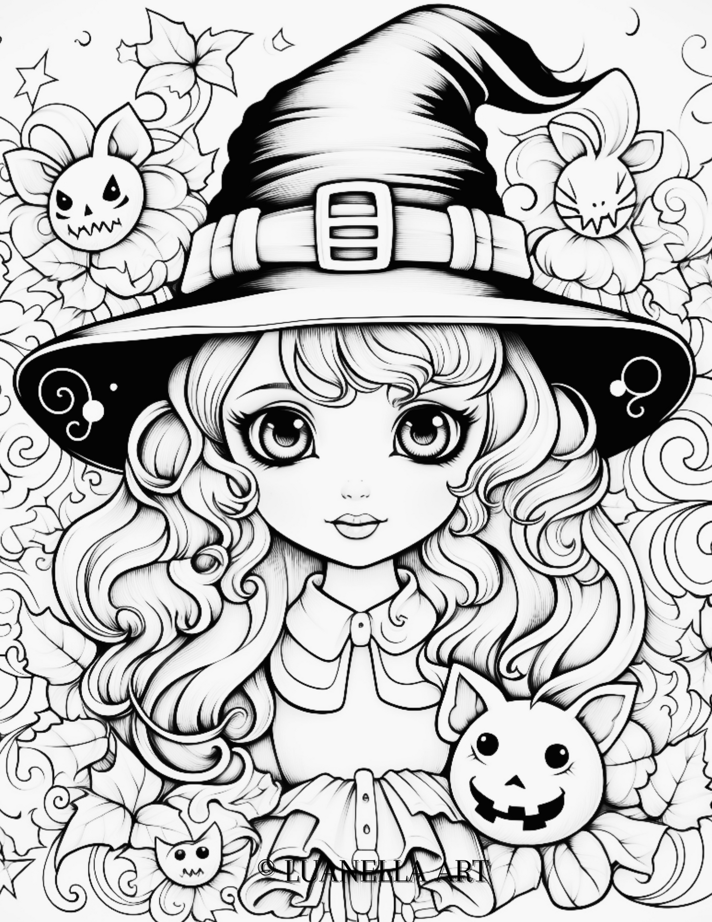 Cute Halloween WitchyWitch | Coloring Page | Instant Digital Download