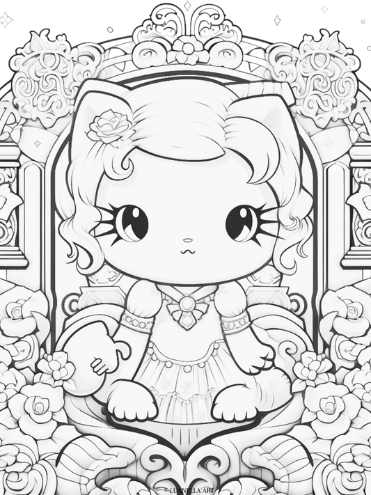 Sanrio character sitting on throne | Coloring Page | Instant Digital Download