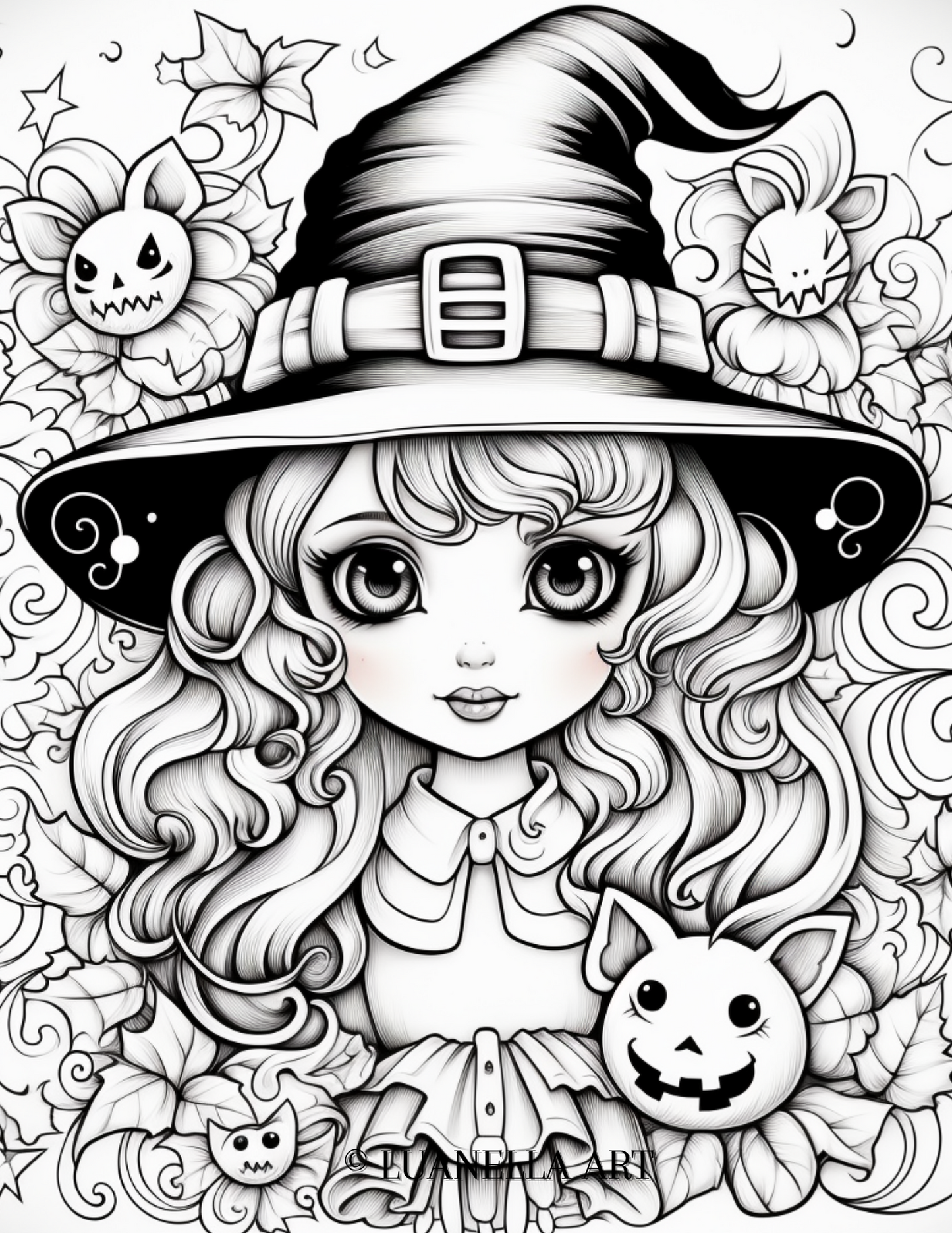 Cute Halloween WitchyWitch | Coloring Page | Instant Digital Download