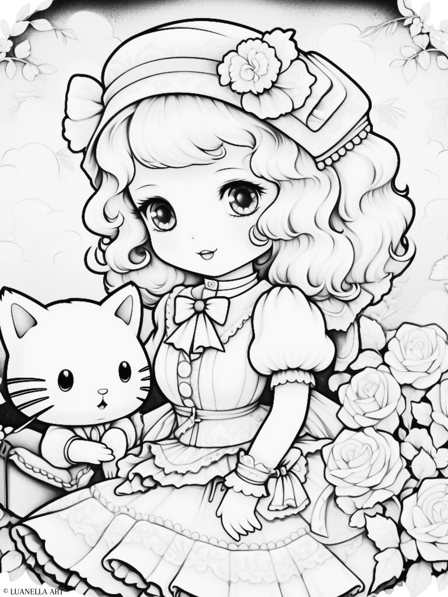 Charming My Melody and Kitty Sanrio characters | Coloring Page | Instant Digital Download
