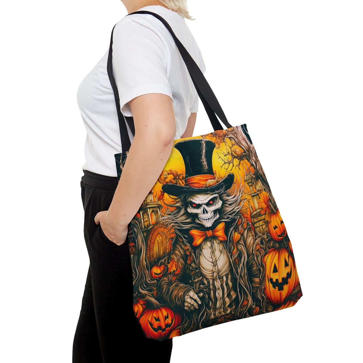 Halloween Skeleton Ghost and pumpkins | Original Art |Tote Bag | All over print, 2 sided