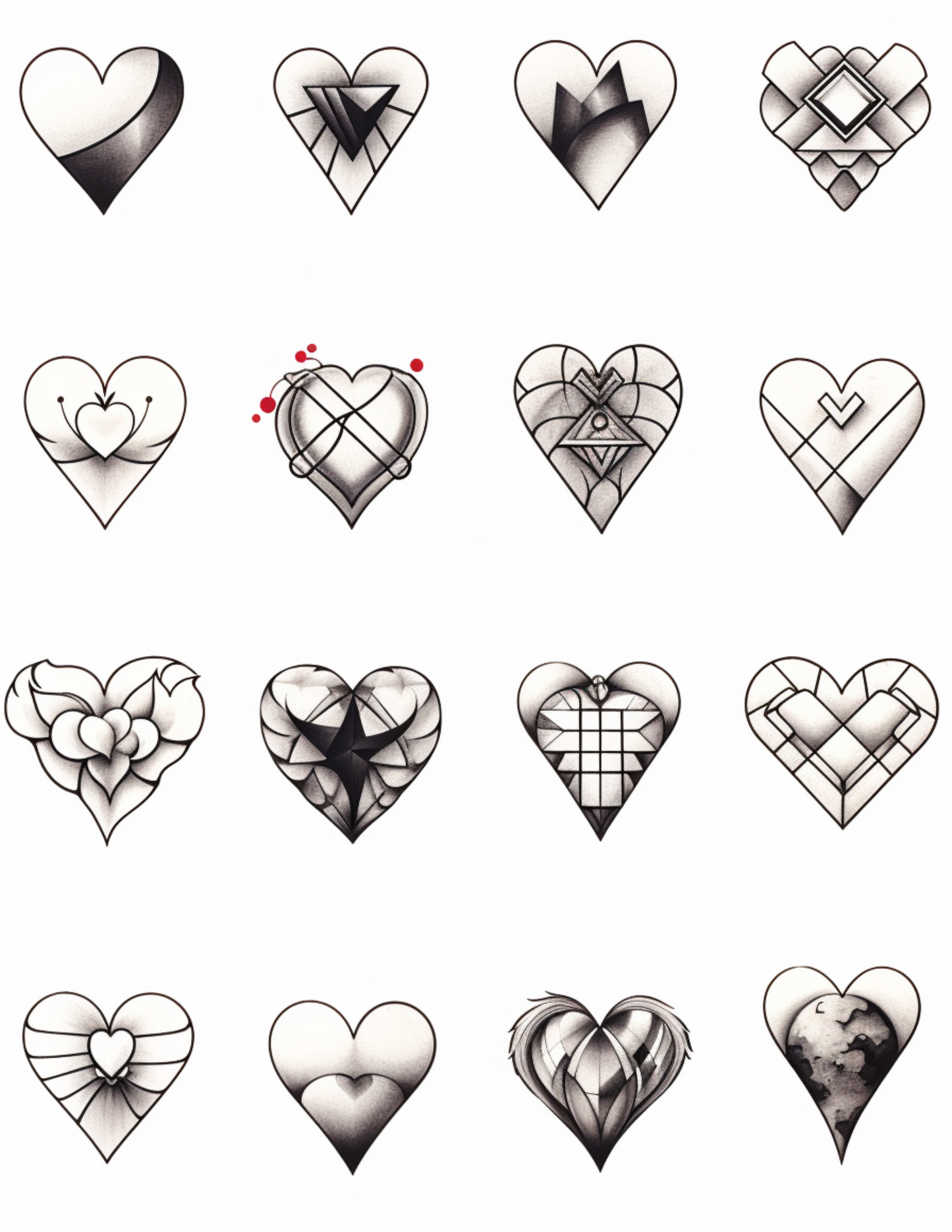12 Heart tattoo styles |Tattoo Aesthetic | Instant download PNG