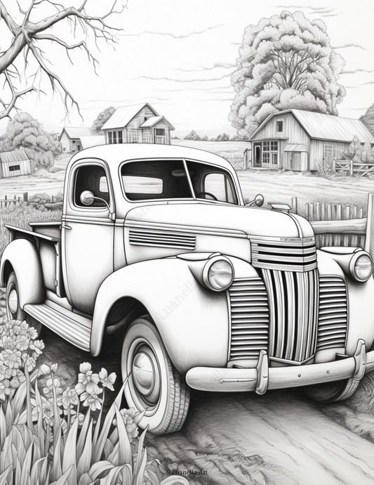 Vintage truck coloring page | Car Aesthetic | Instant download PNG