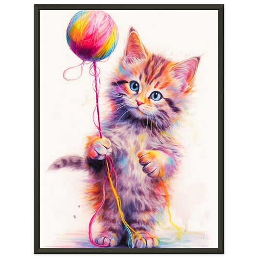 Cat and yarn | Premium Matte Paper Metal Framed Poster | Original Wall Art