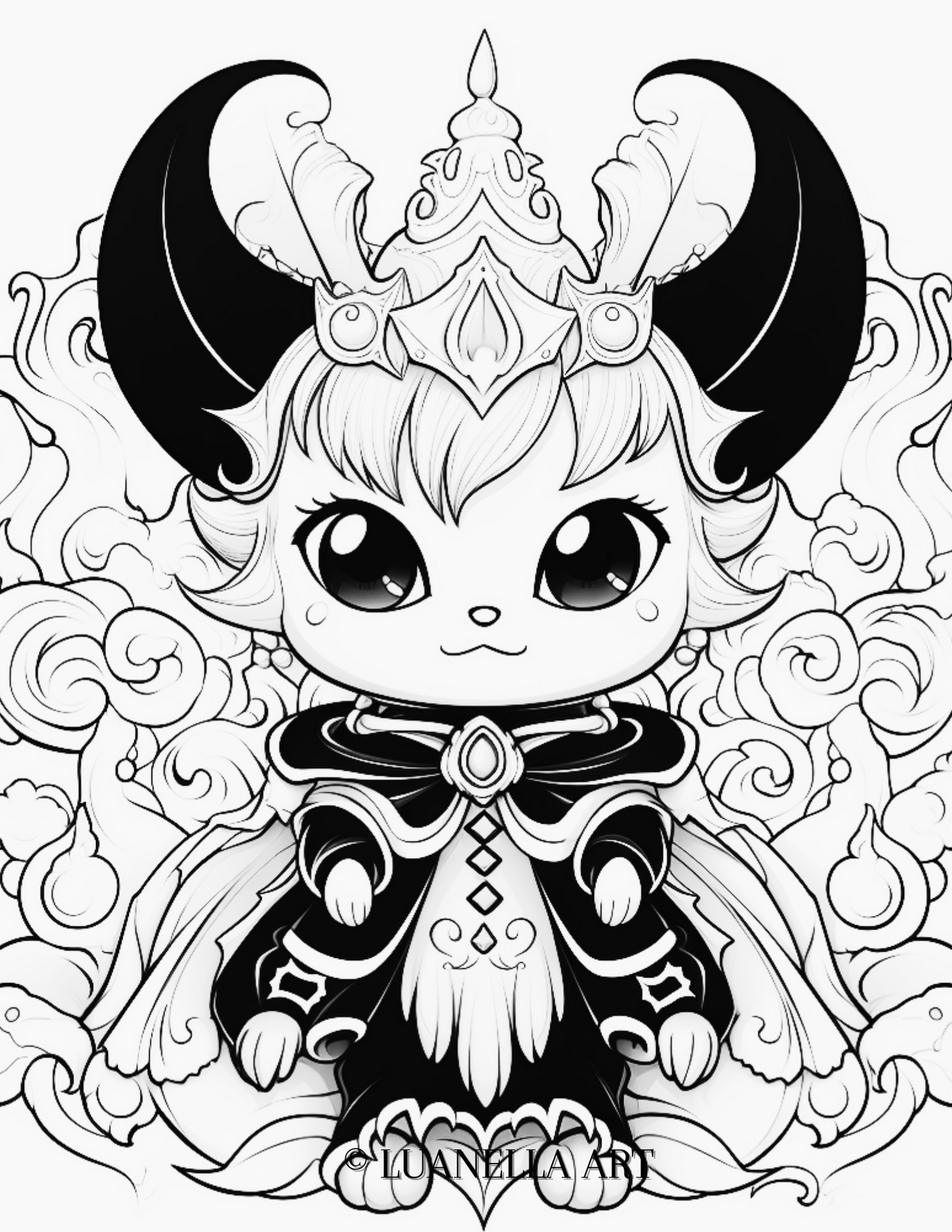 Cute Halloween Animal Devil Coloring  | Coloring Page | Instant Digital Downl