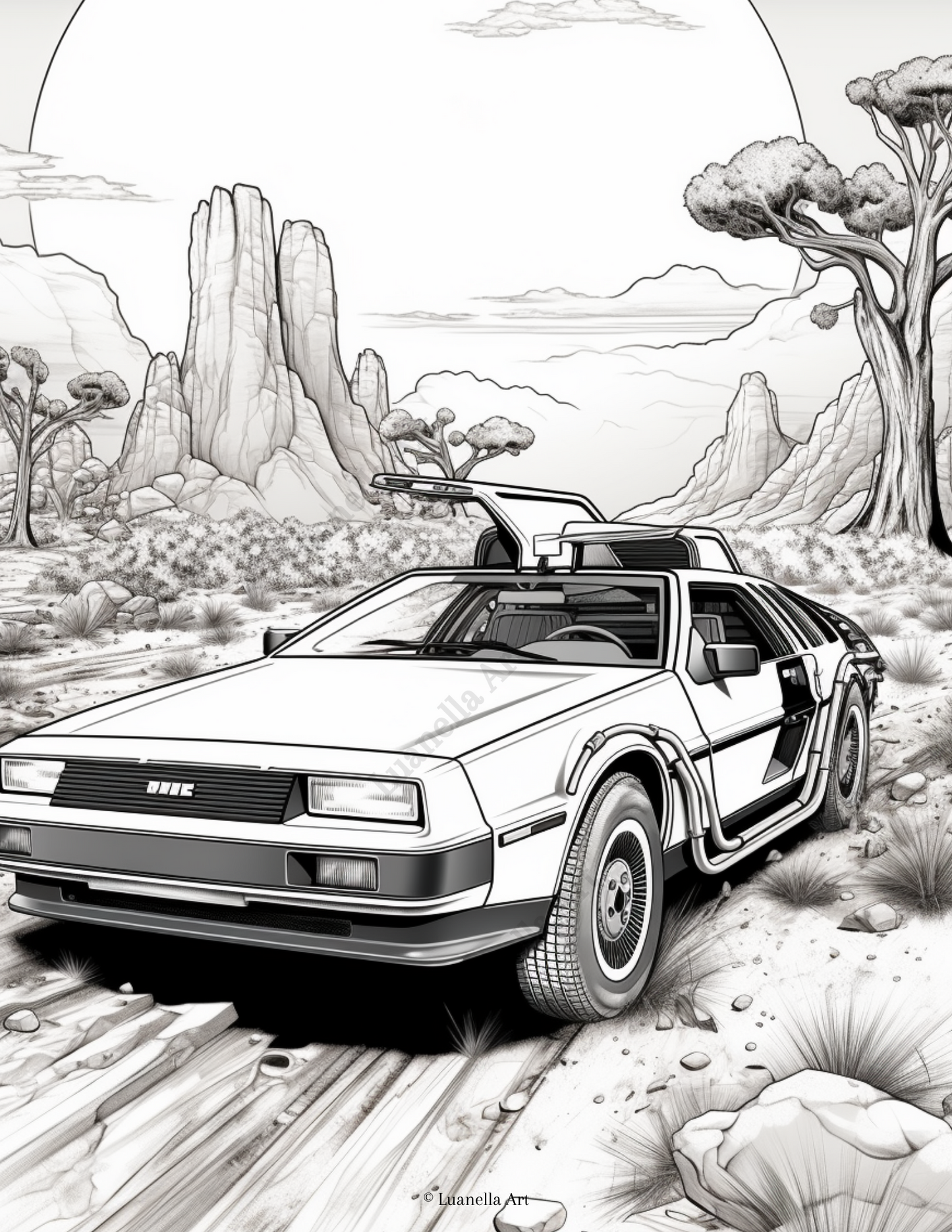 Car in desert coloring page | Car Aesthetic | Instant download PNG