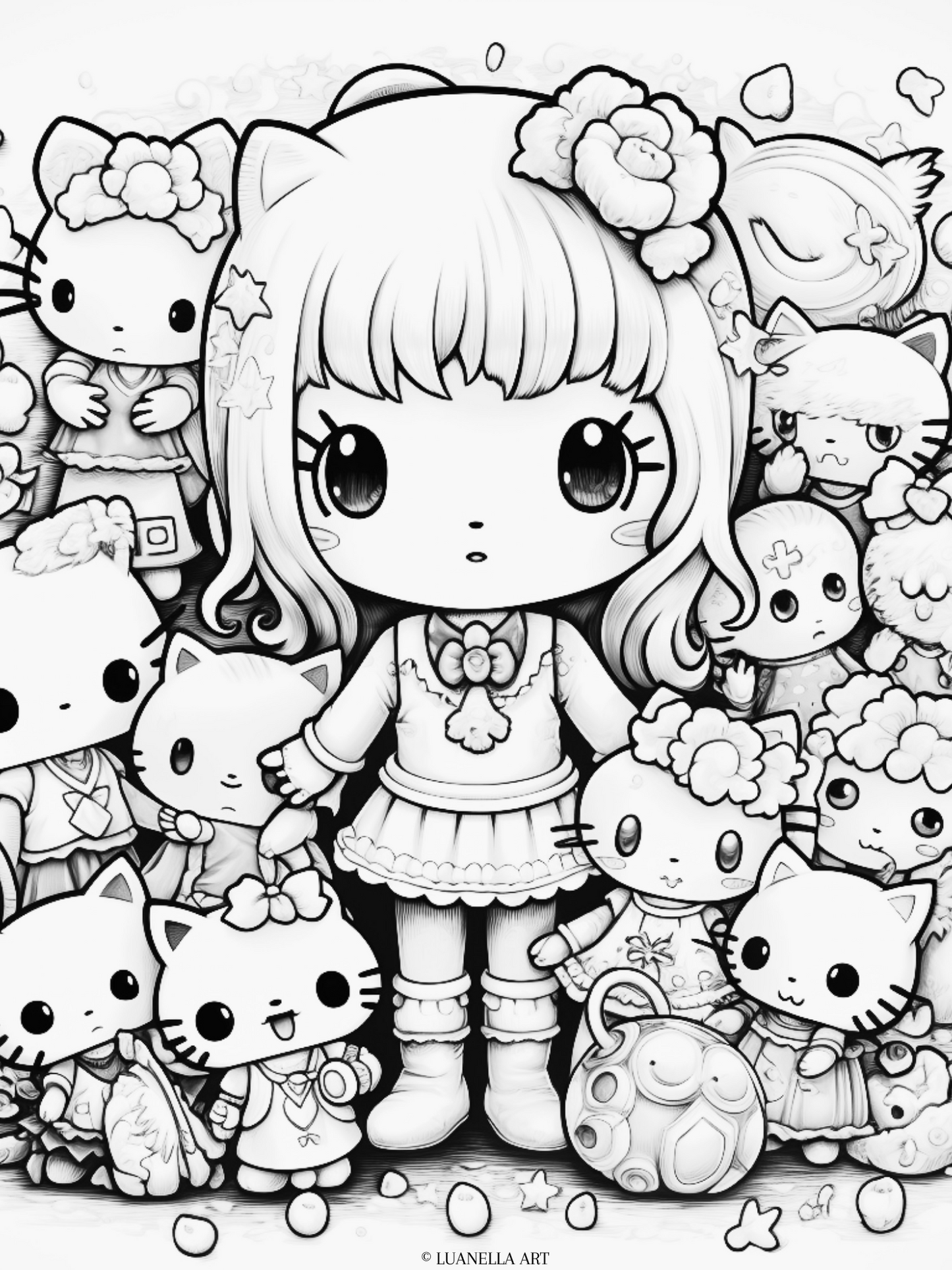 Cute Sanrio characters Coloring Page  | Instant Digital Download