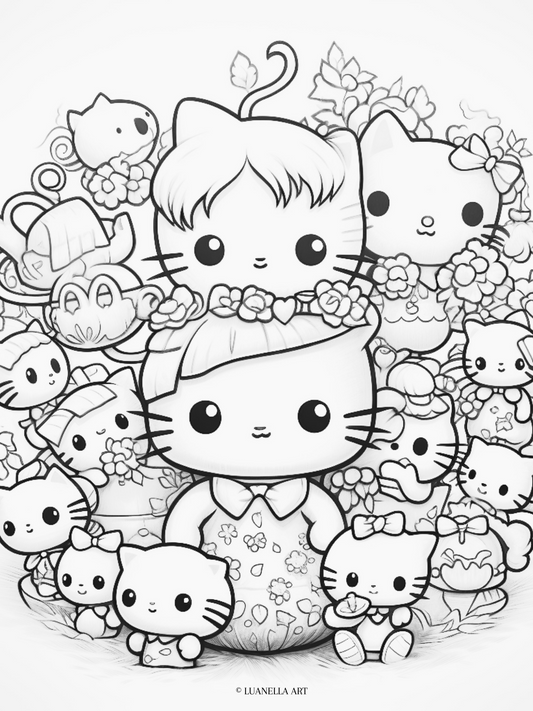 Hello Kitty group, Sanrio characters | Coloring Page | Instant Digital Download