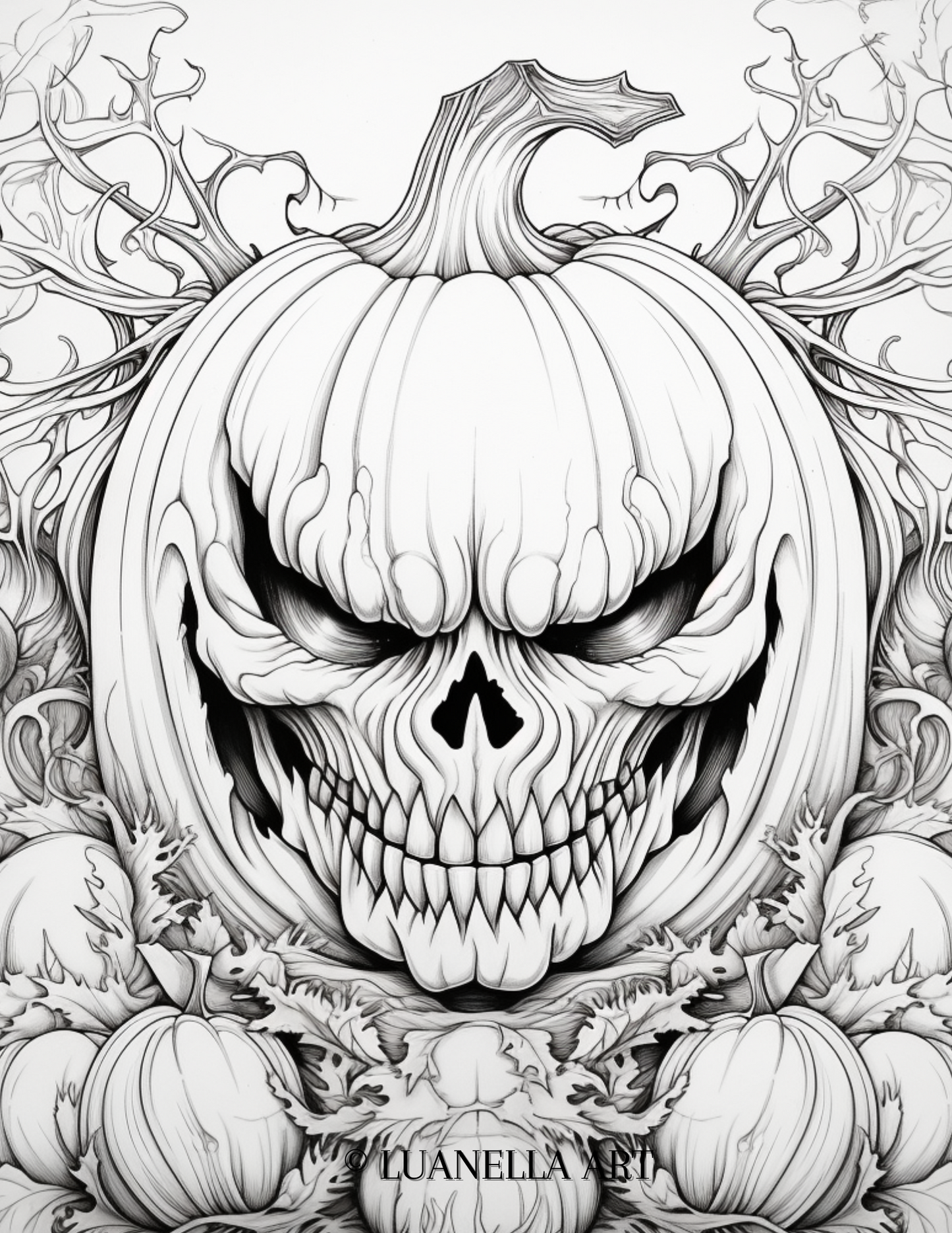 Evil Clown, Carved Pumpkin | Coloring Page | Instant Digital Download