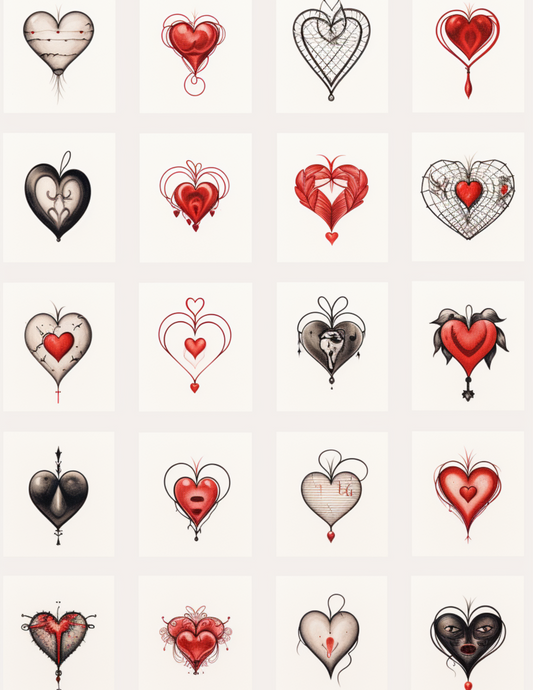 20 Heart tattoo styles |Tattoo Aesthetic | Instant download PNG