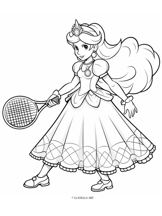 Princess Peach, ready for tennis | Coloring Page | Instant Digital Download