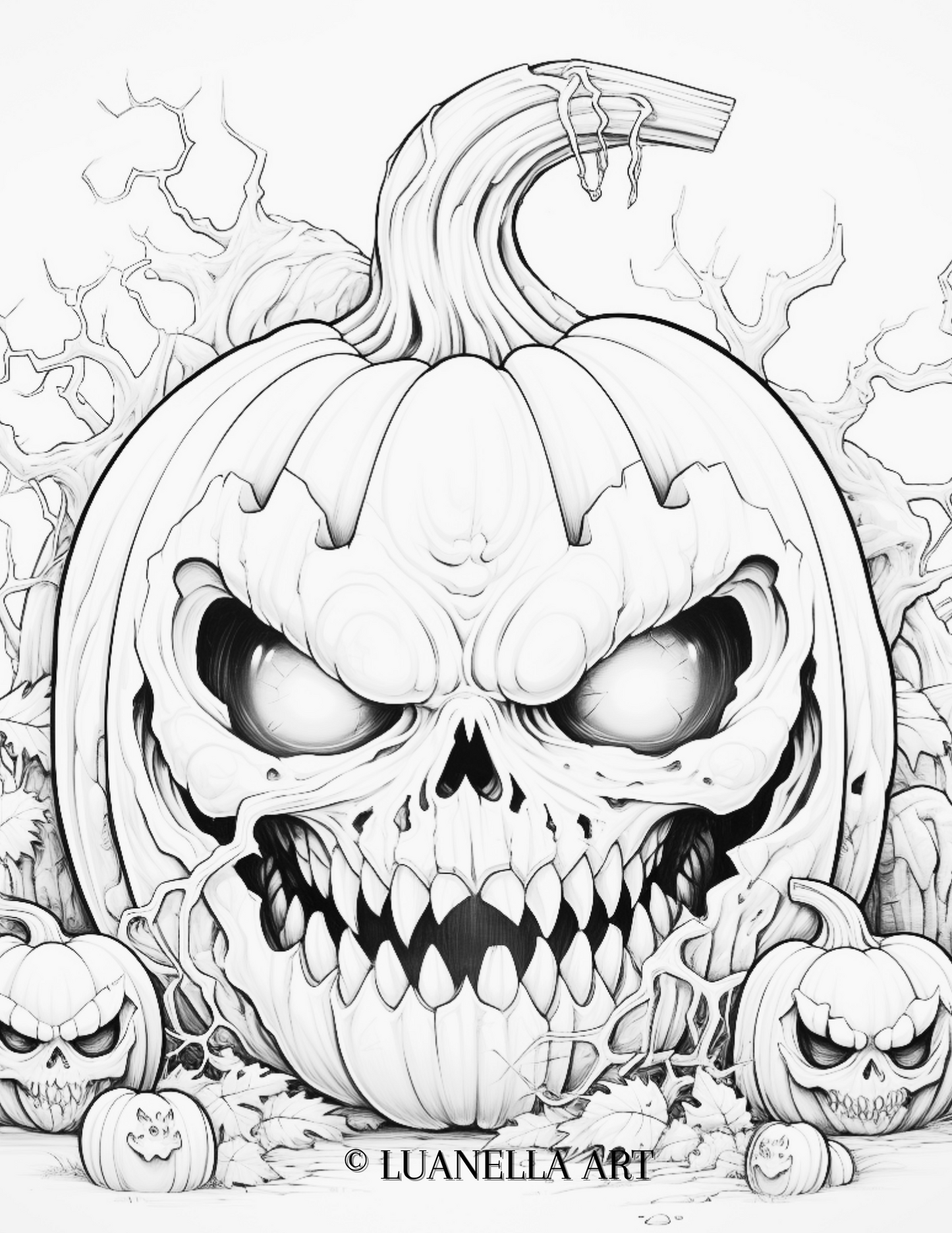 Ghoulish Halloween Pumpkin | Coloring Page | Instant Digital Download