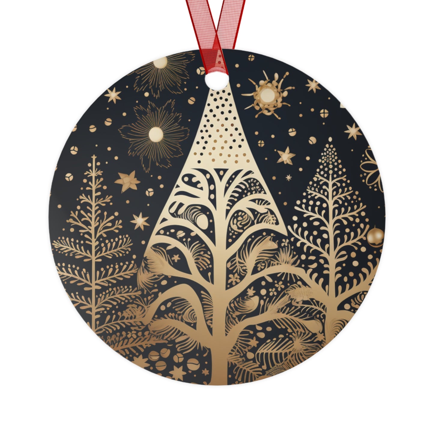 Elegant Gold and Black Christmas Tree Ornament  | Christmas Tree Ornament | Aluminum | ( Available in 4 shapes - Bell, Tree, Round and Oval)