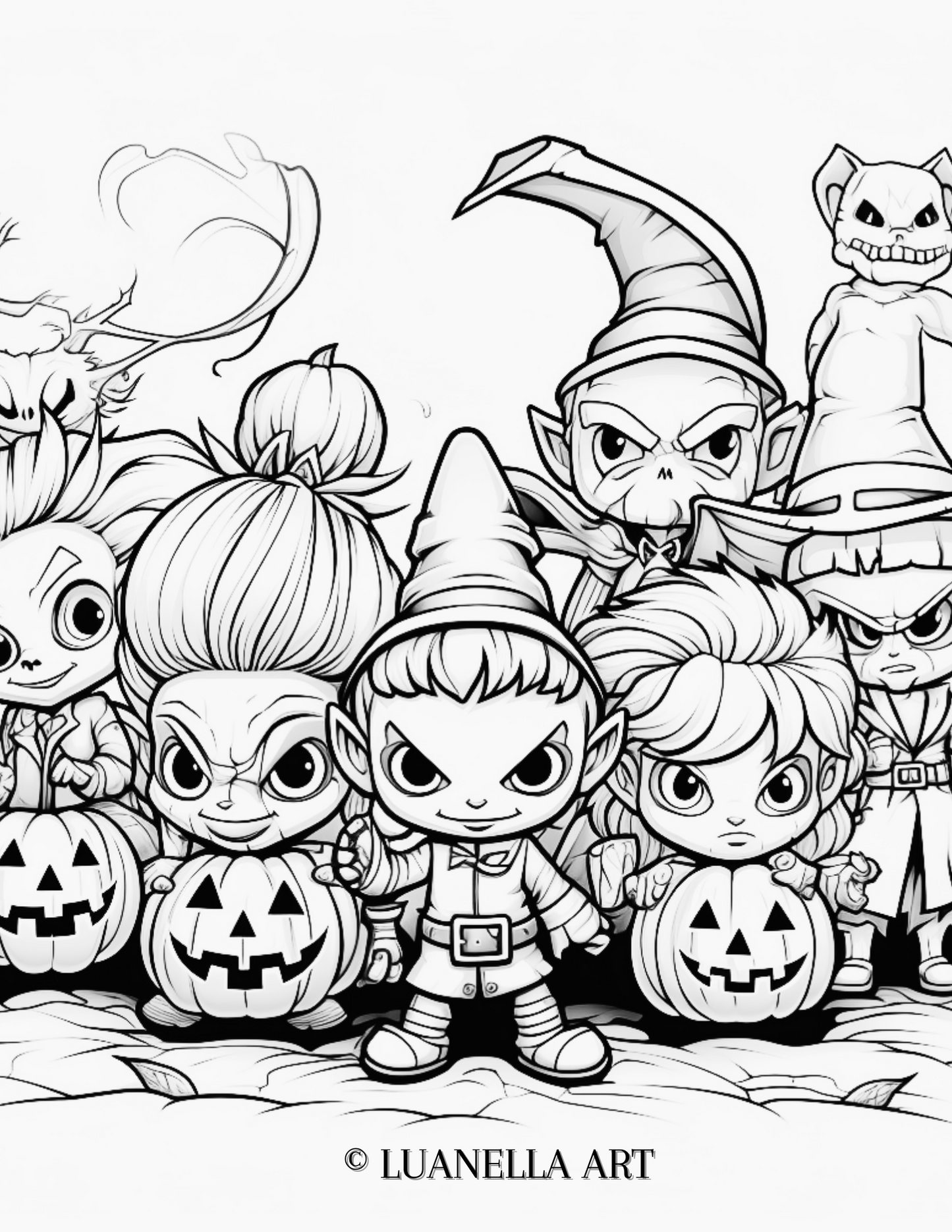 Fierce kids Halloween scene | Coloring Page | Instant Digital Download