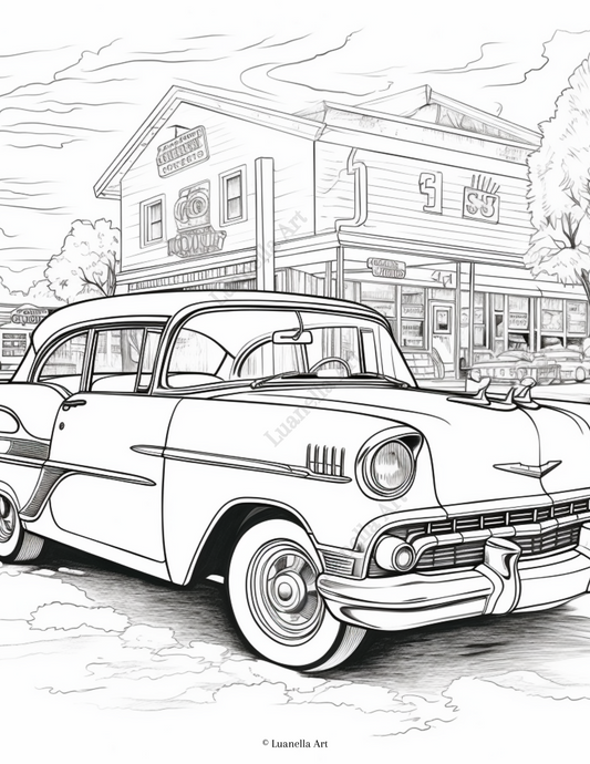 1950s Car coloring page | Car Aesthetic | Instant download PNG