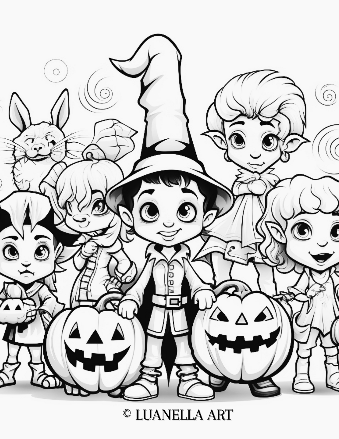 Kids ready for Trick of Treat Halloween scene | Coloring Page | Instant Digital Download