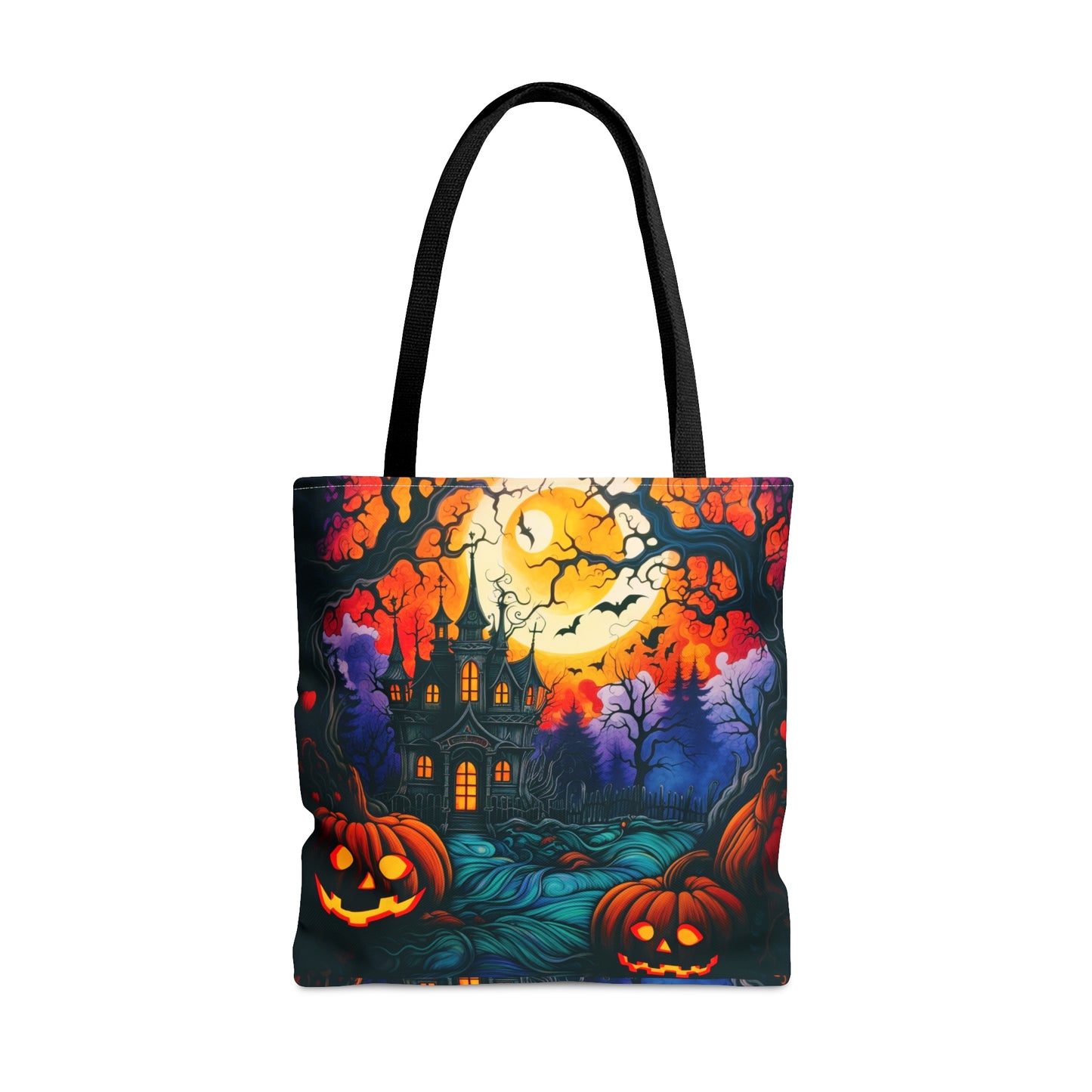 Halloween Haunted House and pumpkins | Original Art |Tote Bag | All over print, 2 sided