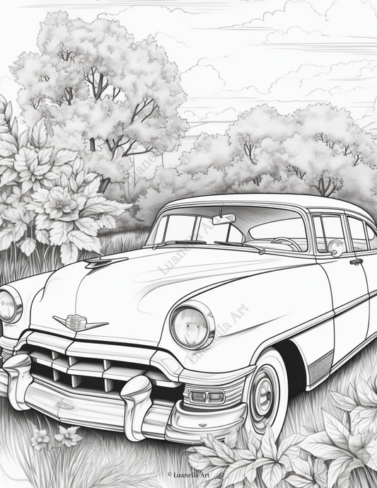 Vintage retro car coloring page | Car Aesthetic | Instant download PNG