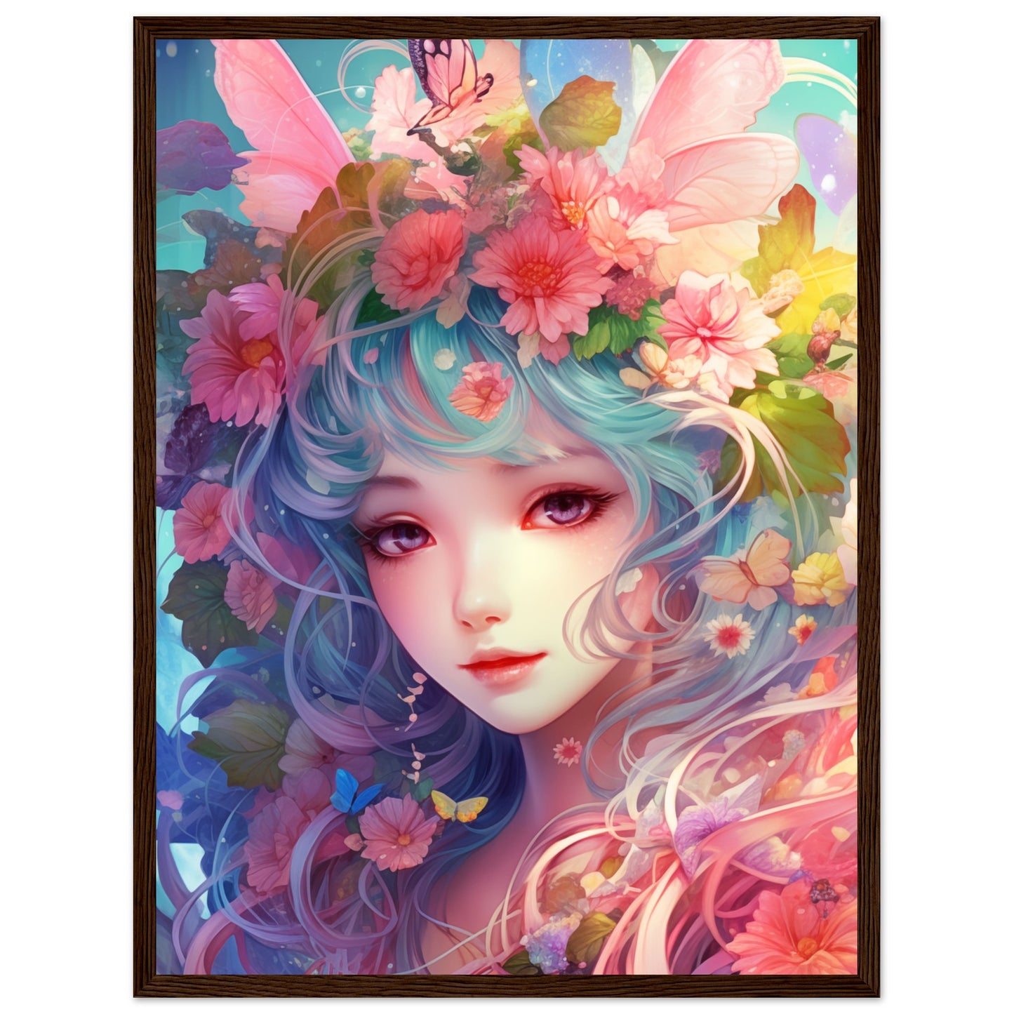 Blue Angel adorned with flowers | Wall art