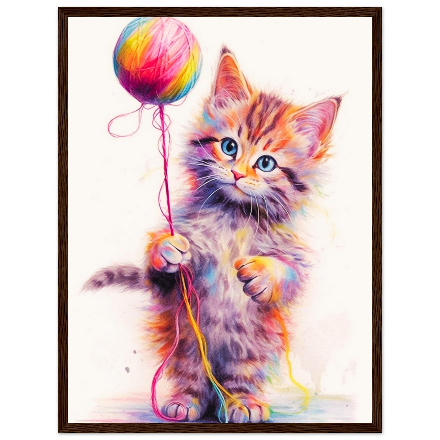 Cat and yarn | Premium Matte Paper Wooden Framed Poster | Original Wall Art