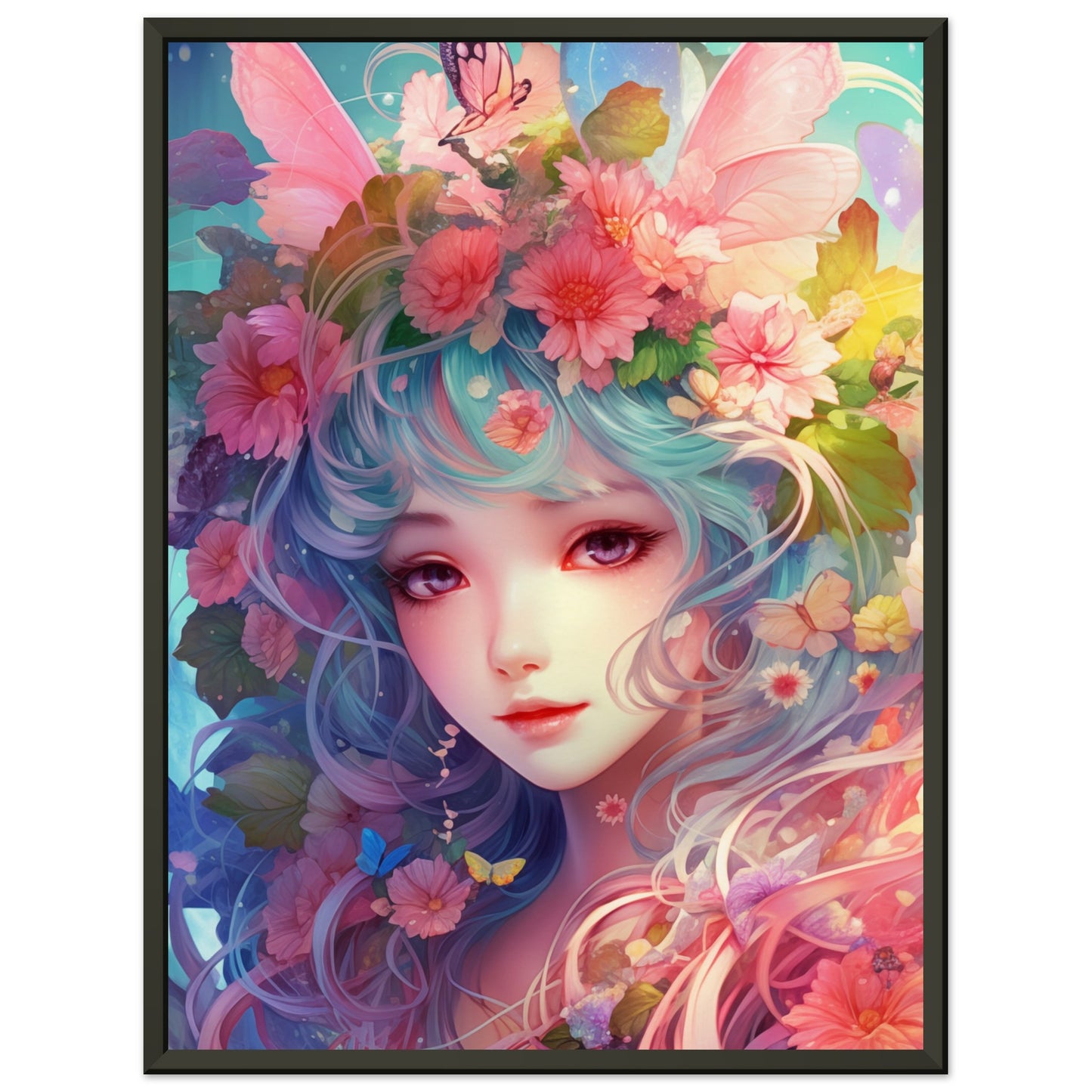 Blue Angel adorned with flowers | Wall art