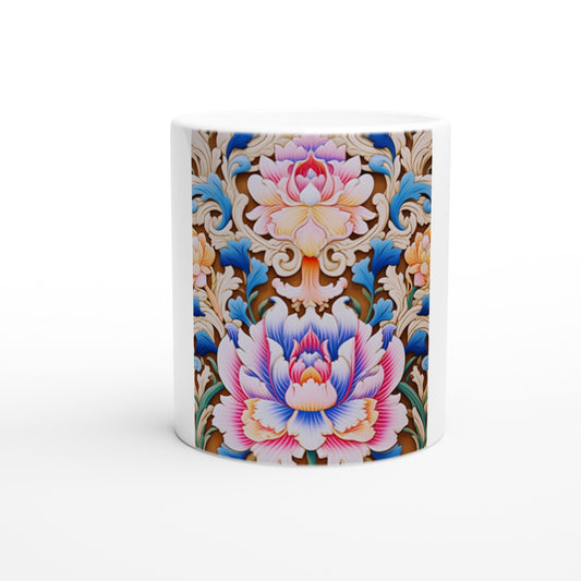 Flowers | Original Art| White 11oz Ceramic Mug, Microwave safe
